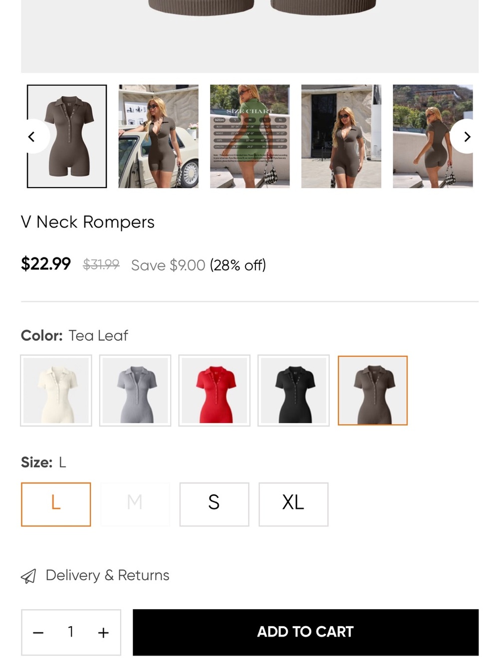 OQQ Tea Leaf Tummy Control Ribbed VNeck Romper 🍵 - Picture 8 of 10